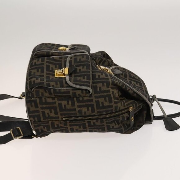 FENDI Zucca Canvas Backpack Black Brown gold Auth 123804 main image 6